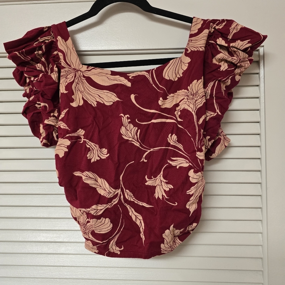 Express - Floral 100% Cotton Square Neck Tie Back Top